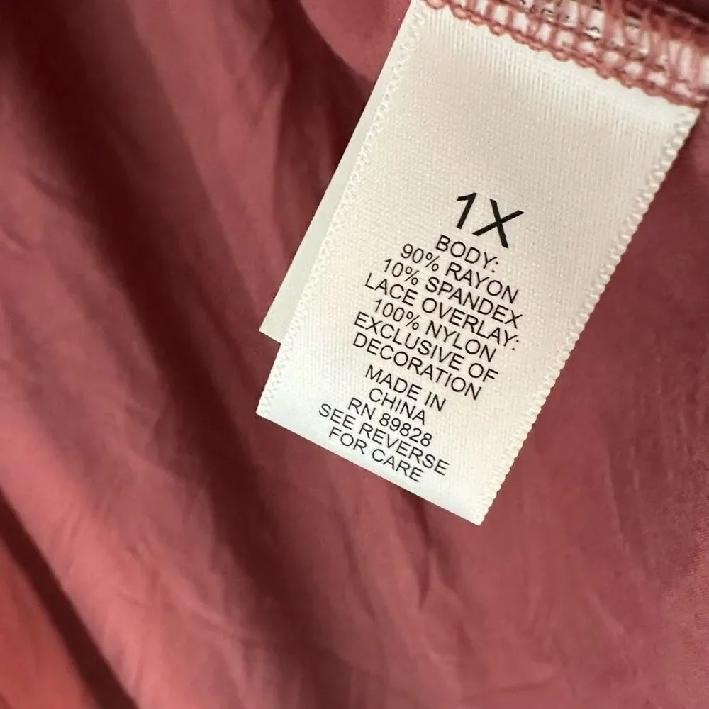 LOGO Lori Goldstein Rose Pink Jersey Cardigan Women’s 1X Mixed‎ Media Lace Back